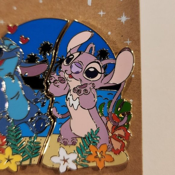 Disney Lilo & Stitch Angel & Stitch Beach Couples Kiss Hearts Pin Set of 2 NEW - Picture 5 of 12